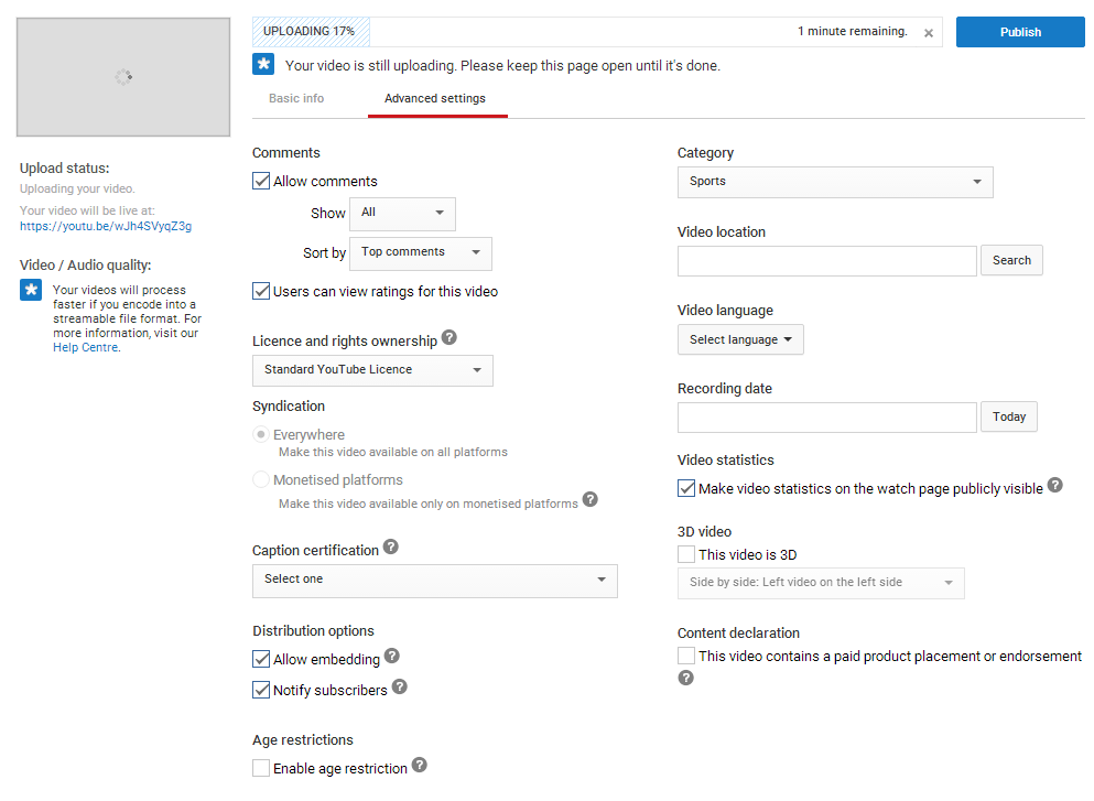 youtube advanced settings