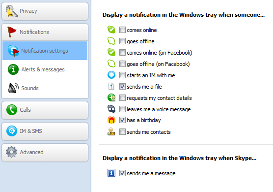 Hide notifications in Skype