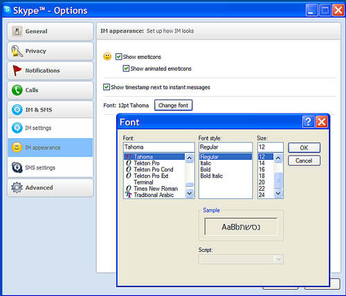 Change font in Skype