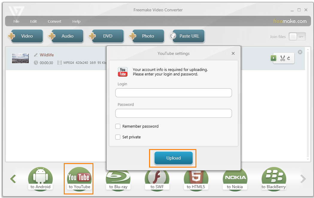 Freemake Video Converter and uploader