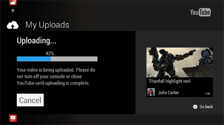 YouTube upload Xbox One