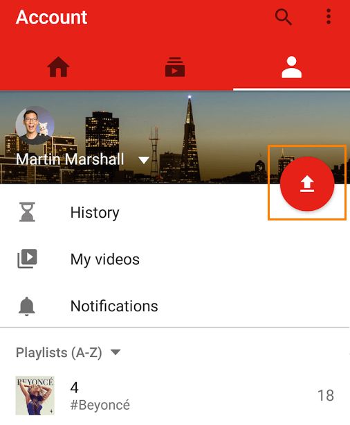 YouTube upload on Android