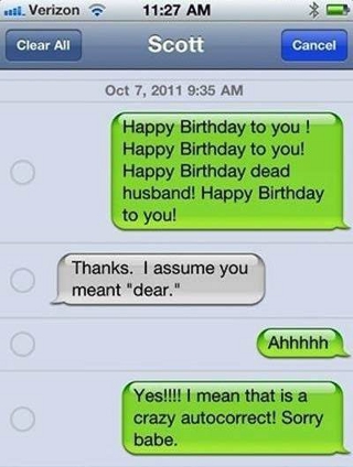 funny autocorrect text: Worst Happy Birthday wish to husband