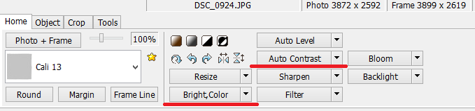 PhotoScape Color and Bright option settings