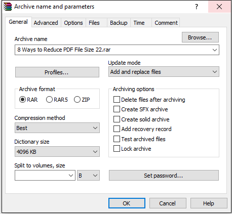 How to Reduce PDF File Size in WinRAR