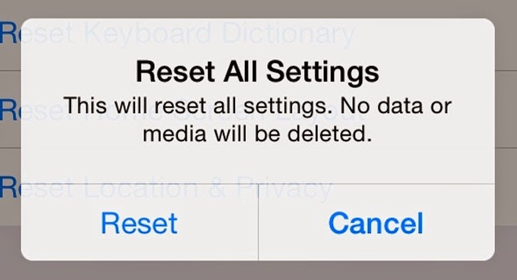 Settings General Reset Reset All Settings