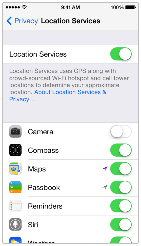 switch off location for Camera app