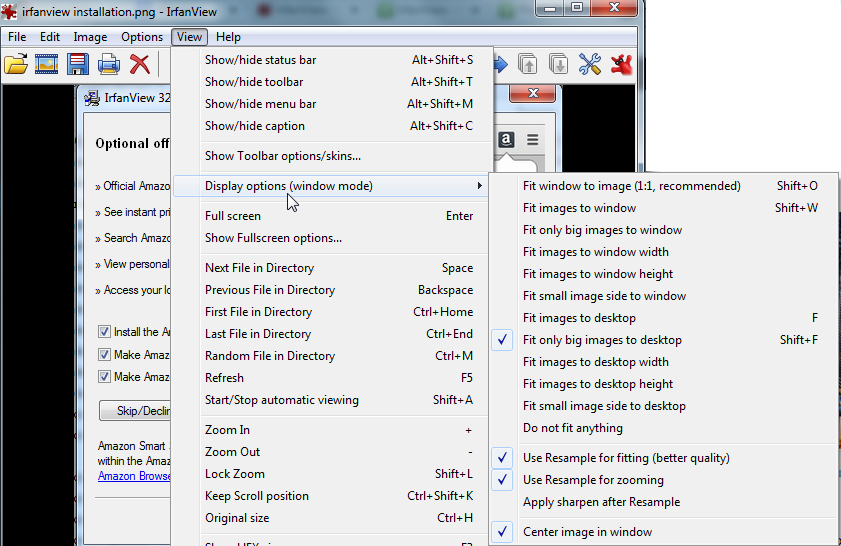 irfanview viewing options
