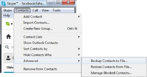 backup skype contacts