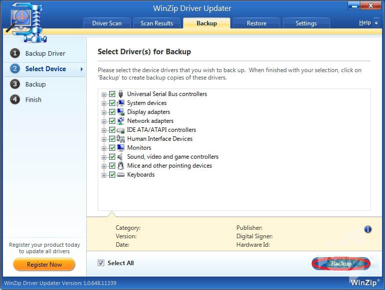 WinZip Driver Updater main window