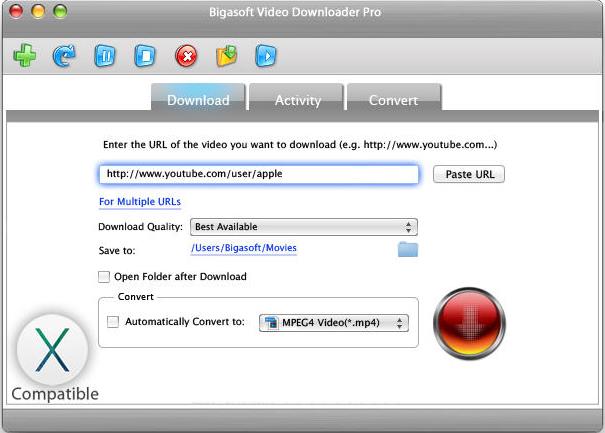Bigasoft Video Downloader Mac interface