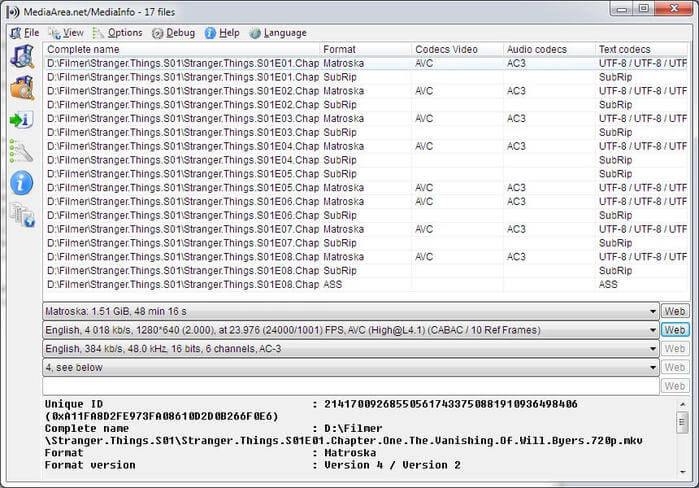 vérifier codec mkv